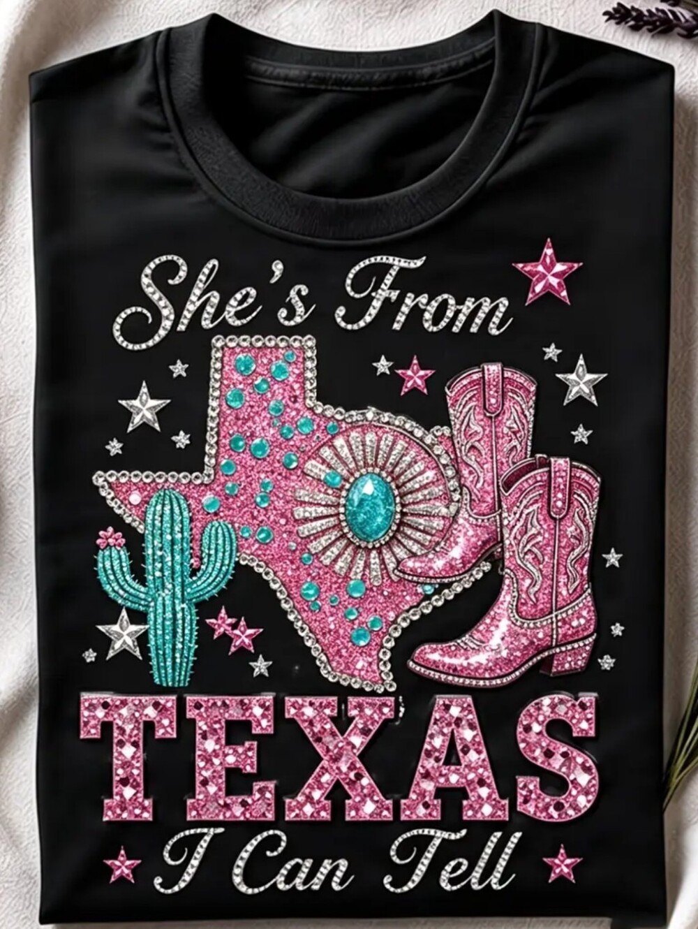 "She's From Texas" Pink & Teal Graphic Tee